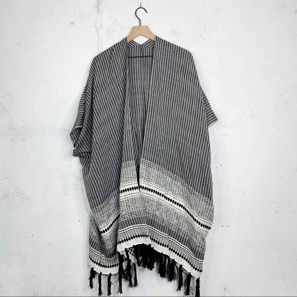 Loft Fringe Kimono Shawl Open Front Cardigan Sweater One Size - Picture 1 of 14